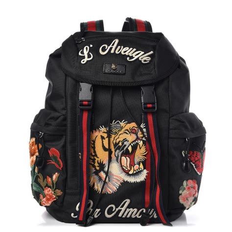 gucci embroidered backpack techno|GUCCI Techno Canvas Web L'Aveugle Par Amour Embroidered .